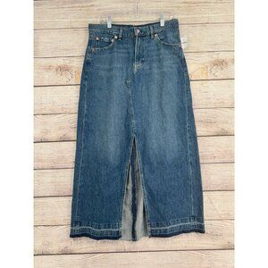Gap‎ Front Split Frayed Bottom Maxi Denim Skirt Women's 10P/30 Blue Medium Wash
